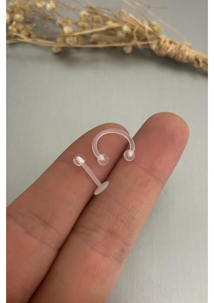2 Adet Şeffaf Bioplast Tragus Helix Kıkırdak Piercing