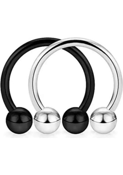 Unisex Cerrahi Çelik Siyah ve Gümüş 2'li Set Septum Piercing