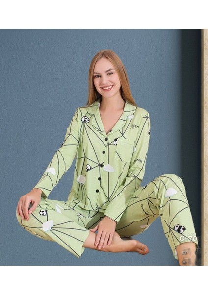Uzun Kollu Pamuk Kadın Pijama Takımı
