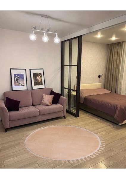 Yuvarlak Püsküllü Pelüş Kaymaz Taban Halı Yatak Odası Salon Odası Mutfak Ofis Banyo Paspas Rbt