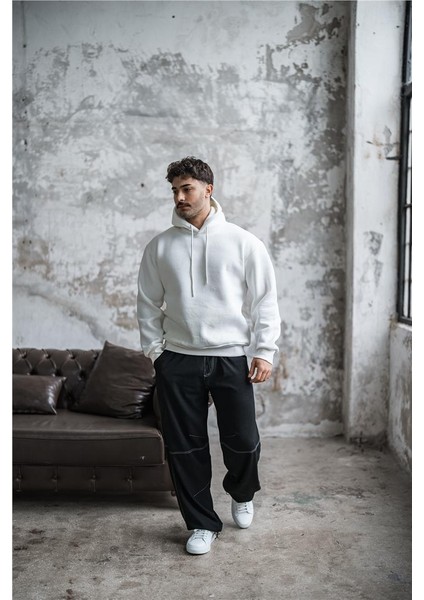 Erkek Basic Şardonlu Oversize Sweatshirt Beyaz fiyatları