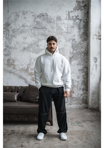 Erkek Basic Şardonlu Oversize Sweatshirt Beyaz modelleri
