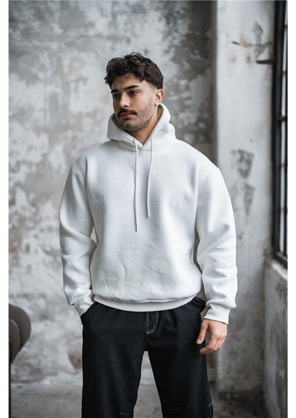 Erkek Basic Şardonlu Oversize Sweatshirt Beyaz fırsatları