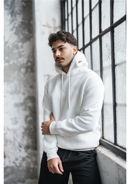 Erkek Basic Şardonlu Oversize Sweatshirt Beyaz indirimleri