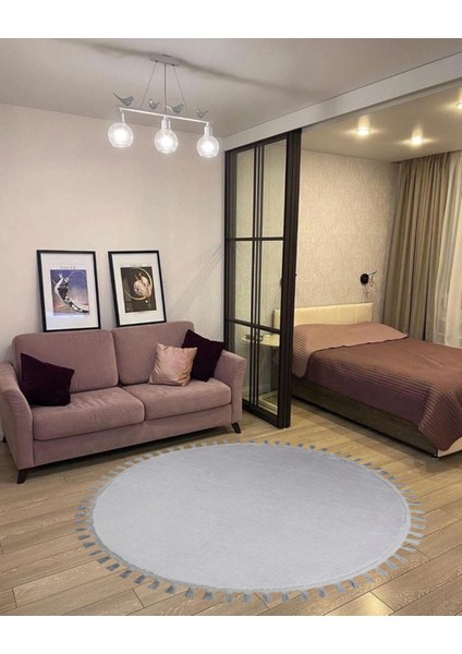 Yuvarlak Püsküllü Pelüş Kaymaz Taban Halı Yatak Odası Salon Odası Mutfak Ofis Banyo Paspas Rbt