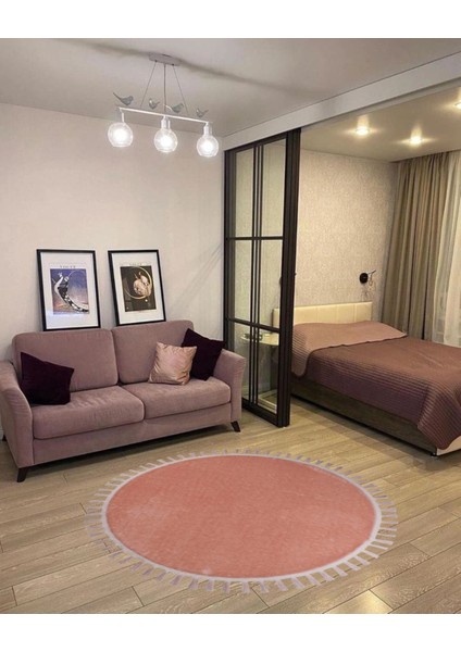 Yuvarlak Püsküllü Pelüş Kaymaz Taban Halı Yatak Odası Salon Odası Mutfak Ofis Banyo Paspas Rbt