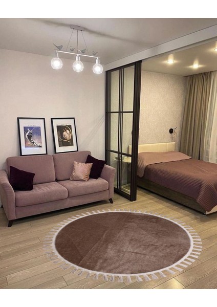 Yuvarlak Püsküllü Pelüş Kaymaz Taban Halı Yatak Odası Salon Odası Mutfak Ofis Banyo Paspas Rbt