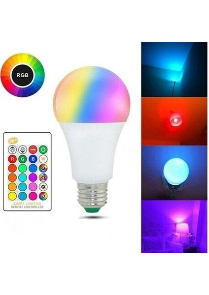 Prize Tak Çalıştır Kumandalı, 16 Farklı Işık Renkli, Çakar Modlu Akıllı LED Ampul Kaliteli Rgb Ampul
