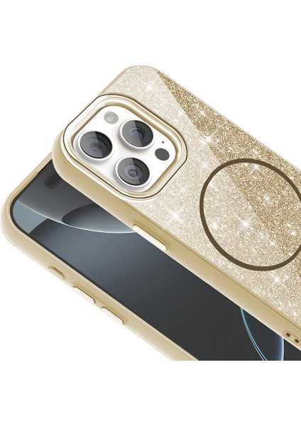 Apple iPhone 15 Pro Max Kılıf Magsafe Şarj Özellikli Parlayan Simli Zore Okso Kapak