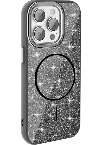 Apple iPhone 15 Pro Max Kılıf Magsafe Şarj Özellikli Parlayan Simli Zore Okso Kapak