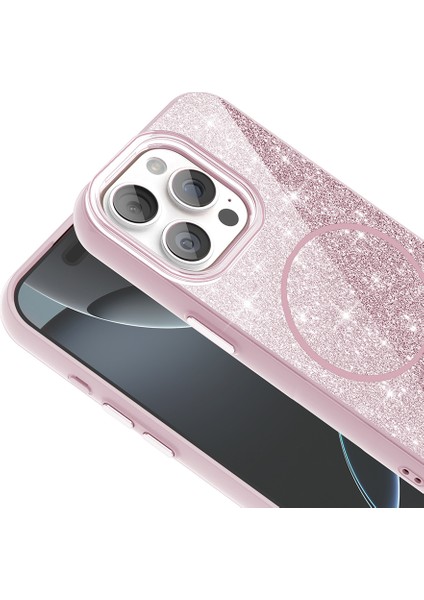 Apple iPhone 15 Pro Max Kılıf Magsafe Şarj Özellikli Parlayan Simli Zore Okso Kapak