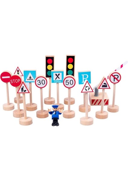 16 Adet Renkli Ahşap Sokak Yol Trafik Işaretleri Park Sahne Çocuk Arabası Playmat Barikat Eğitici Oyuncak Seti Erkek Doğum Günü Hediyeleri (Yurt Dışından)