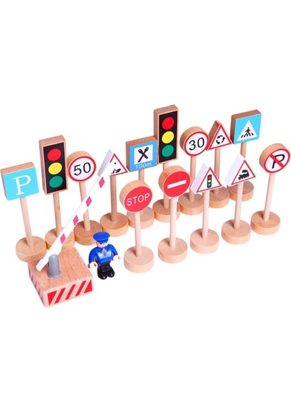 16 Adet Renkli Ahşap Sokak Yol Trafik Işaretleri Park Sahne Çocuk Arabası Playmat Barikat Eğitici Oyuncak Seti Erkek Doğum Günü Hediyeleri (Yurt Dışından) modelleri