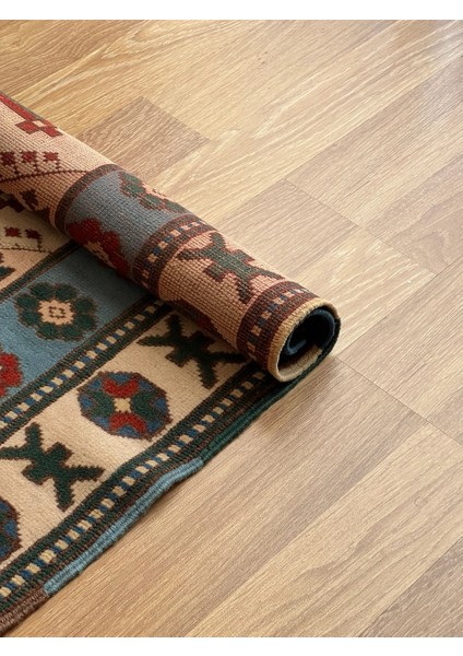 84 x 264 cm El Dokuma Uzun Yolluk, Mavi Bej Renkli Harika Kondisyonlu Yolluk, Vintage Severler Için Ev Dekoru indirimleri