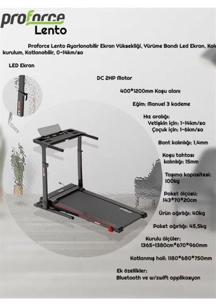 Lento Çocuk/yetişkin Ayarlanabilir Koşu Bandı - Katlanabilir 0-14 Km/sa Hız-Led Ekran Kolay Kurulumlu
