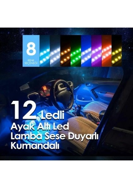 Araç Ayak Altı LED 12 Ledli Lamba Sese Duyarlı LED Müziğe Duyarlı LED