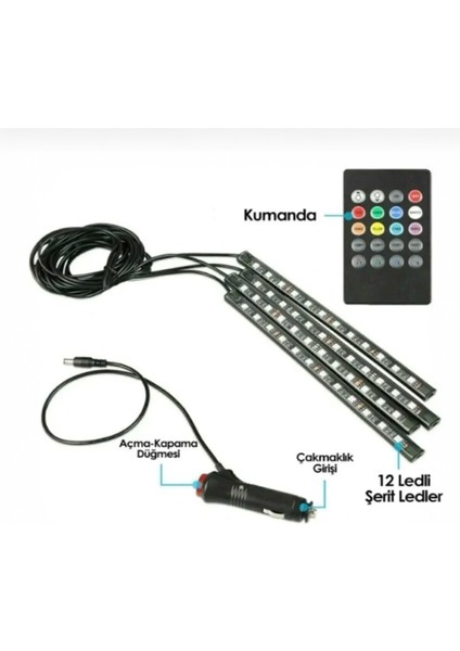 Araç Ayak Altı LED 12 Ledli Lamba Sese Duyarlı LED Müziğe Duyarlı LED