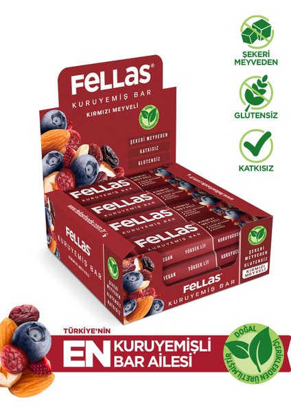 Kırmızı Meyveli Kuruyemiş Bar 30 gr x 12 Adet