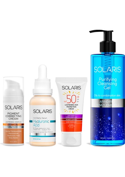 Bakım Kremi 50 ml ve Hyaluronic Acid Serum 30 ml ve Güneş Krem 50 ml ve Yüz Temizleme Jeli 400 ml