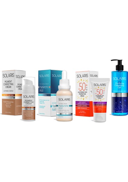 Bakım Kremi 50 ml ve Hyaluronic Acid Serum 30 ml ve Güneş Krem 50 ml ve Yüz Temizleme Jeli 400 ml