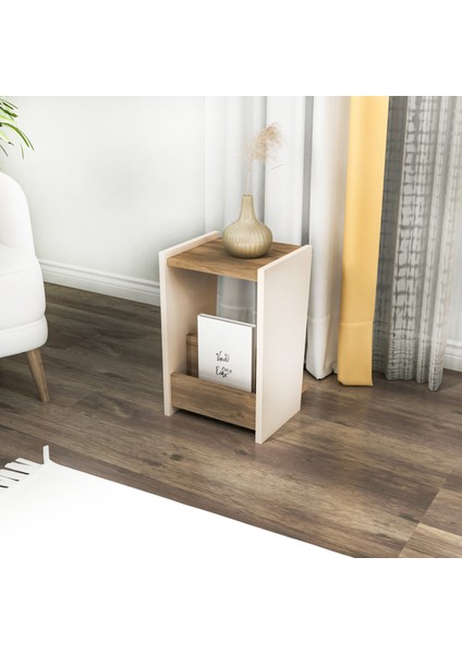 Clara Raflı Modern Yan Sehpa, Ceviz Bej - Clara