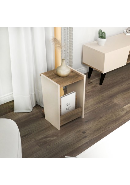 Clara Raflı Modern Yan Sehpa, Ceviz Bej - Clara fiyatları