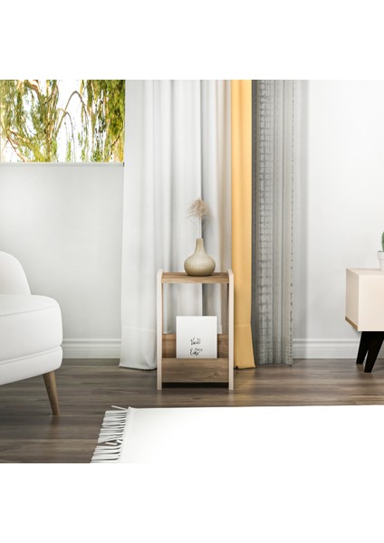 Clara Raflı Modern Yan Sehpa, Ceviz Bej - Clara modelleri