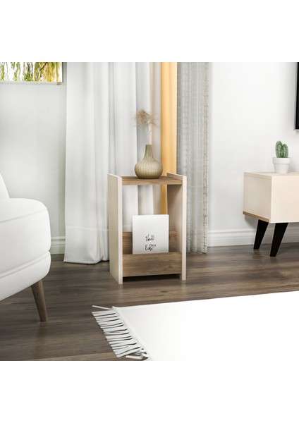 Clara Raflı Modern Yan Sehpa, Ceviz Bej - Clara fırsatları