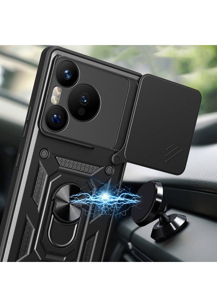 Huawei Pura 70 5g Kılıf Magnetik Stand Olabilen Kamera Korumalı Kapak - Siyah modelleri