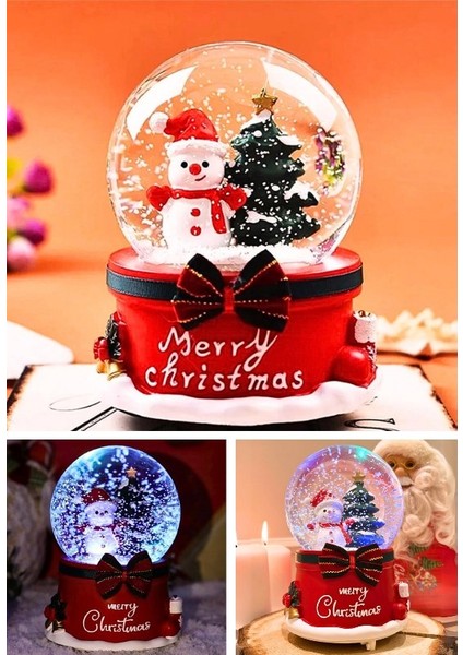 Yılbaşı 2025 Kardan Adam 13 cm Orta Boy Işıklı Müzikli Kar Küresi 20A