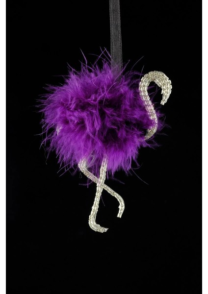 Flamingo Dikiz Süsü Gümüş Taş & Mor Tüy