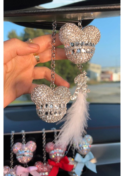 Gümüş Ikiz Panda & Gümüş Harf & Beyaz Tüy & Dikiz Süsü