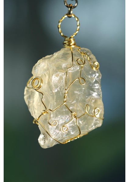 Limon Kuvars Doğal Taş Ham Parça Tel Sarmalı Dikiz Süsü modelleri