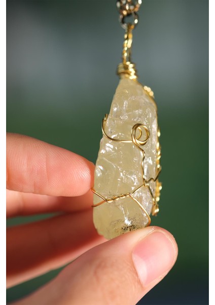 Limon Kuvars Doğal Taş Ham Parça Tel Sarmalı Dikiz Süsü fırsatları