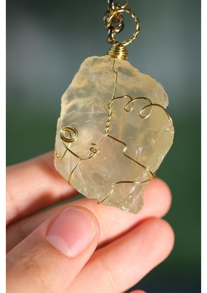 Limon Kuvars Doğal Taş Ham Parça Tel Sarmalı Dikiz Süsü indirimleri