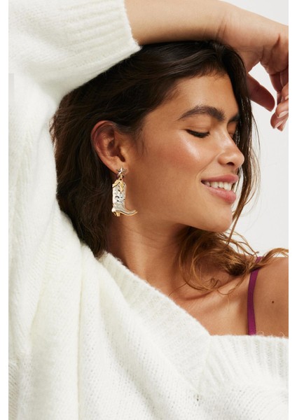 Kovboy Sallantılı Çift Renk Küpe