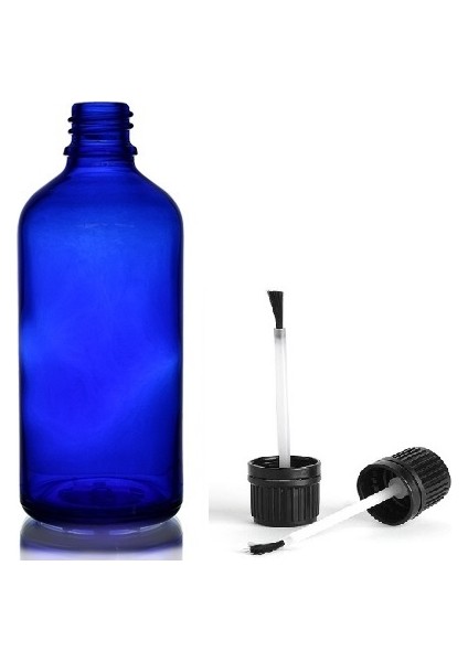 50 ml Mavi Cam Şişe Fırça Kapaklı, 12 Adet