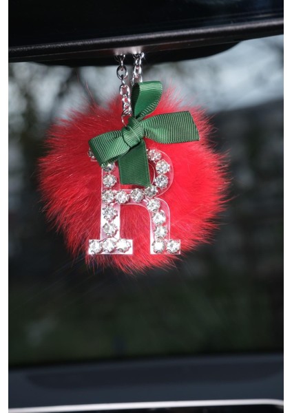 Tilki Tüyü Ponponlu Gümüş Harfli Kurdeleli Dikiz Süsü