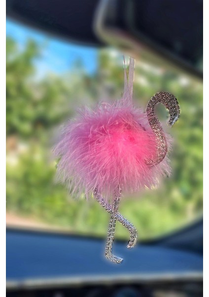 Flamingo Dikiz Süsü Gümüş Taş & Şeker Pembe Tüy