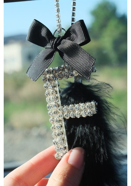 Gümüş 7 cm Dikiz Süsü & Siyah Tüy & Siyah Kurdela fiyatları