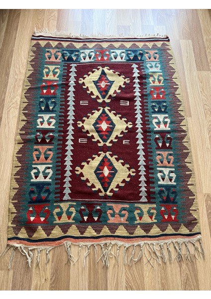 110 x 150 cm Küçük Boy Canlı Renkli Kilim, Harika Desenli ve Kondisyonlu, Vintage Severler Için Ev Hediyesi