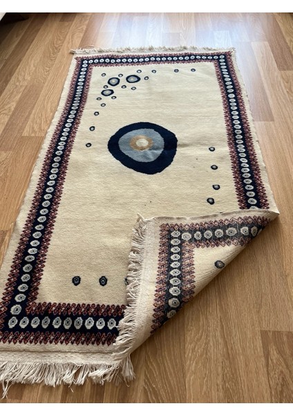 110 x 150 cm Bohem Tarzı Nazar Boncuk Desenli Halı, El Dokuma Yün Halı, Harika Kondisyonlu Şık Kilim fiyatları
