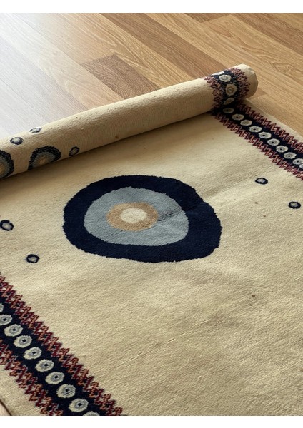 110 x 150 cm Bohem Tarzı Nazar Boncuk Desenli Halı, El Dokuma Yün Halı, Harika Kondisyonlu Şık Kilim fırsatları
