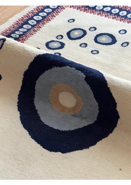 110 x 150 cm Bohem Tarzı Nazar Boncuk Desenli Halı, El Dokuma Yün Halı, Harika Kondisyonlu Şık Kilim indirimleri