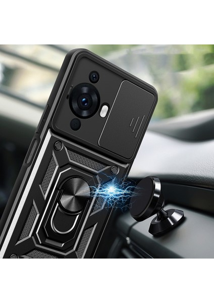 Huawei Nova 12S Kılıf Magnetik Stand Olabilen Kamera Korumalı Kapak - Lacivert
