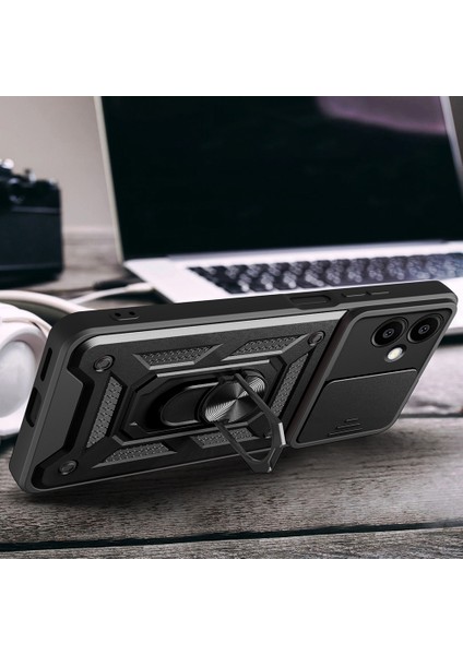 Samsung Galaxy A06 Kılıf Magnetik Stand Olabilen Kamera Korumalı Kapak - Lacivert modelleri