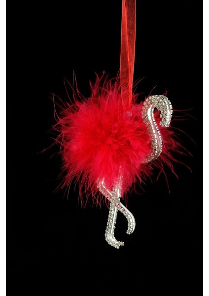 Flamingo Dikiz Süsü Gümüş Taş & Kırmızı Tüy