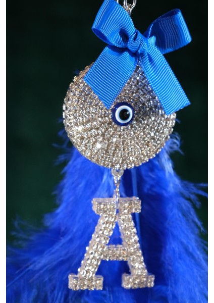 Saks Mavi Tüylü Kurdelalı ve Harfli Gümüş Nazar Dikiz Süsü fırsatları