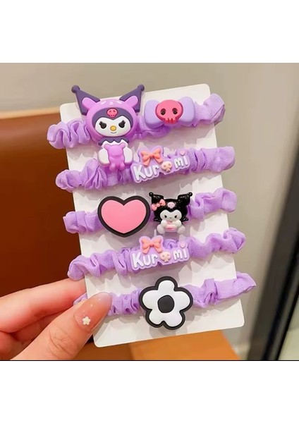 Kuromi Sanrio Kawaii Kore 5li Lastik Simit Saç Toka Set Genç Kız Prenses Doğum Günü Okul Hediye