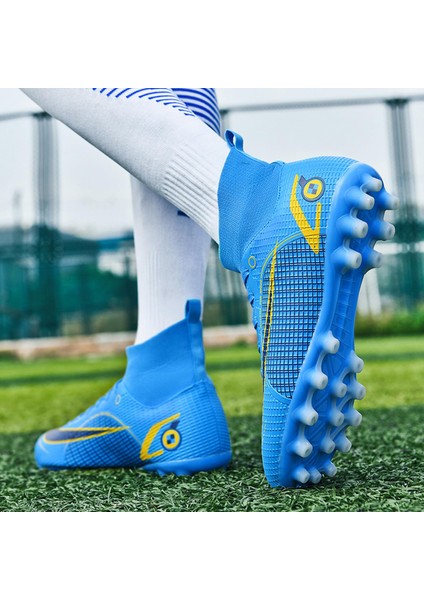 Çocuk Futbol Ayakkabıları, Yüksek Çete Erkek Kız Spor Futbol, Mavi (Yurt Dışından)
